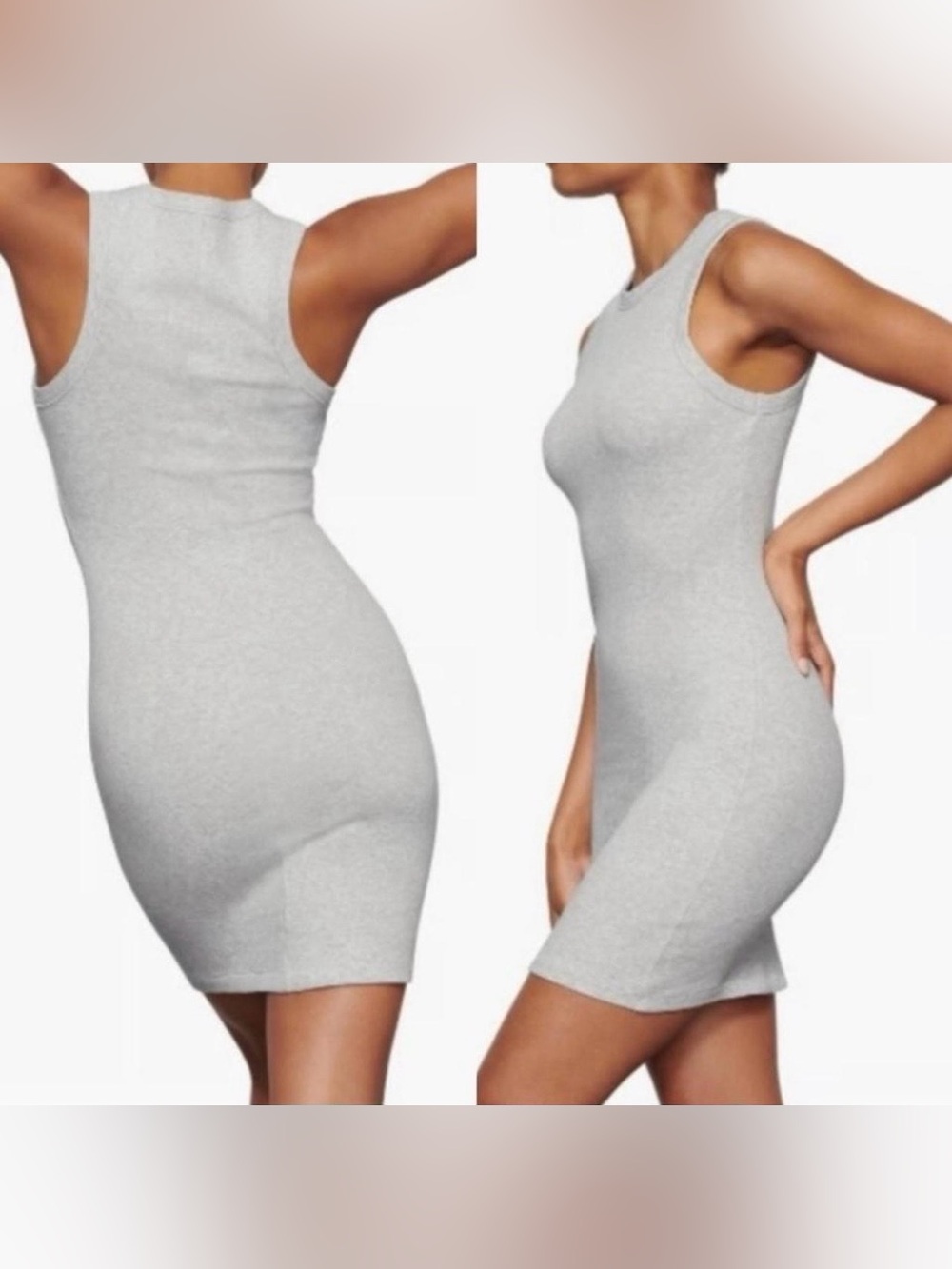 Skims Gray Ribbed Shaping Stretch Preppy Basics Racerback Mini Dress L
